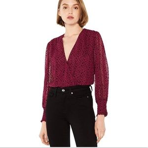 MISA Los Angeles Pink/Black Bertha Velvet Star Print Bodysuit Blouse